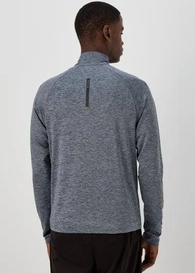 Souluxe Grey & Blue Spacedye Half Zip - Small