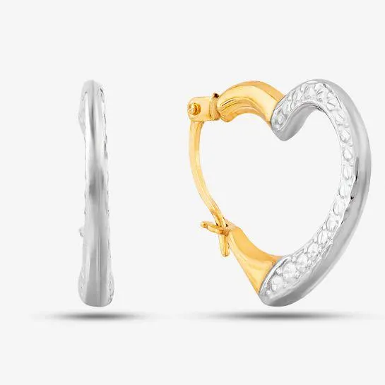 9ct Two Colour Gold Heart Hoop Earrings UER122YW