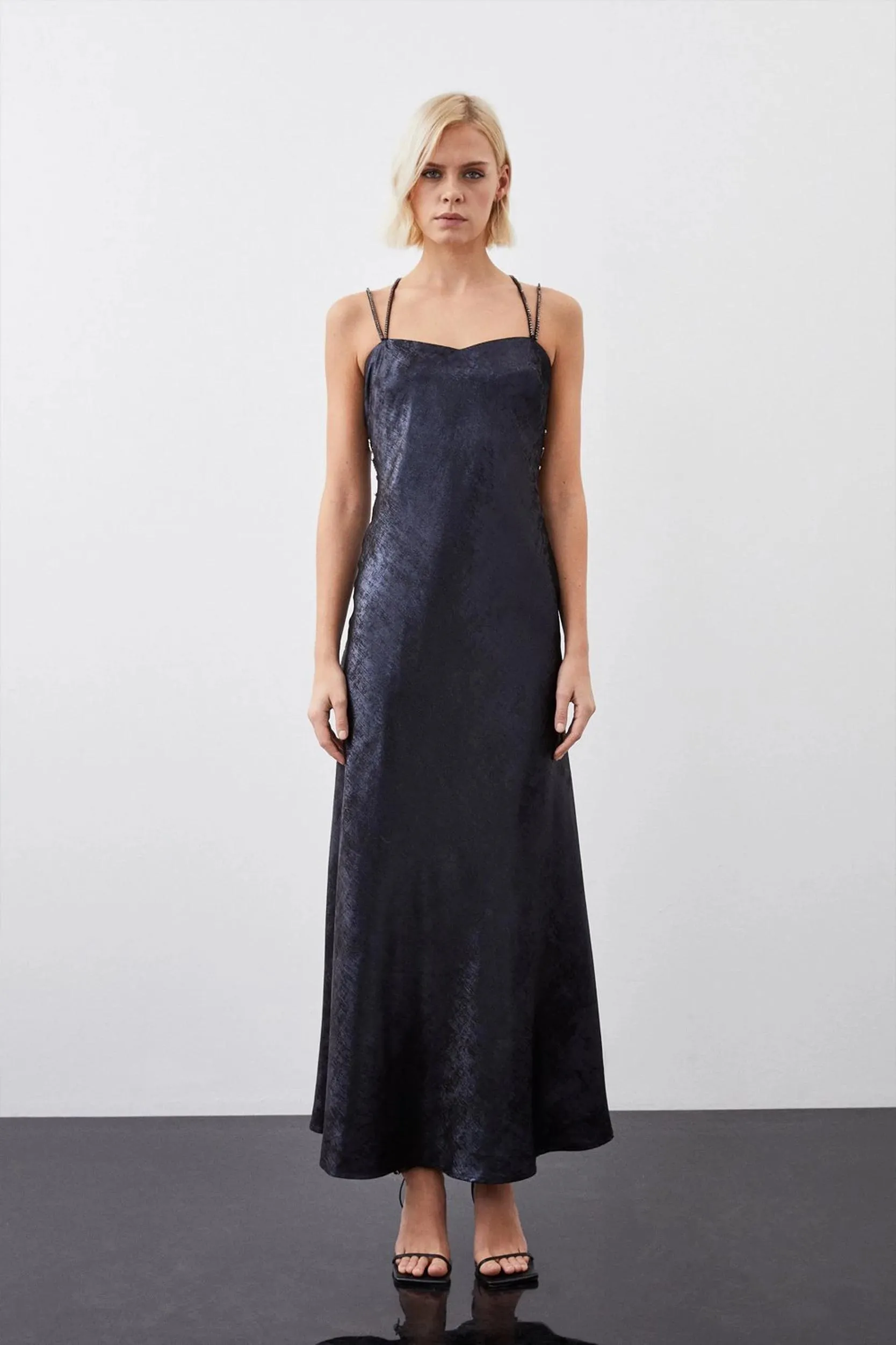 Premium Metallic Diamante Detail Woven Midaxi Dress