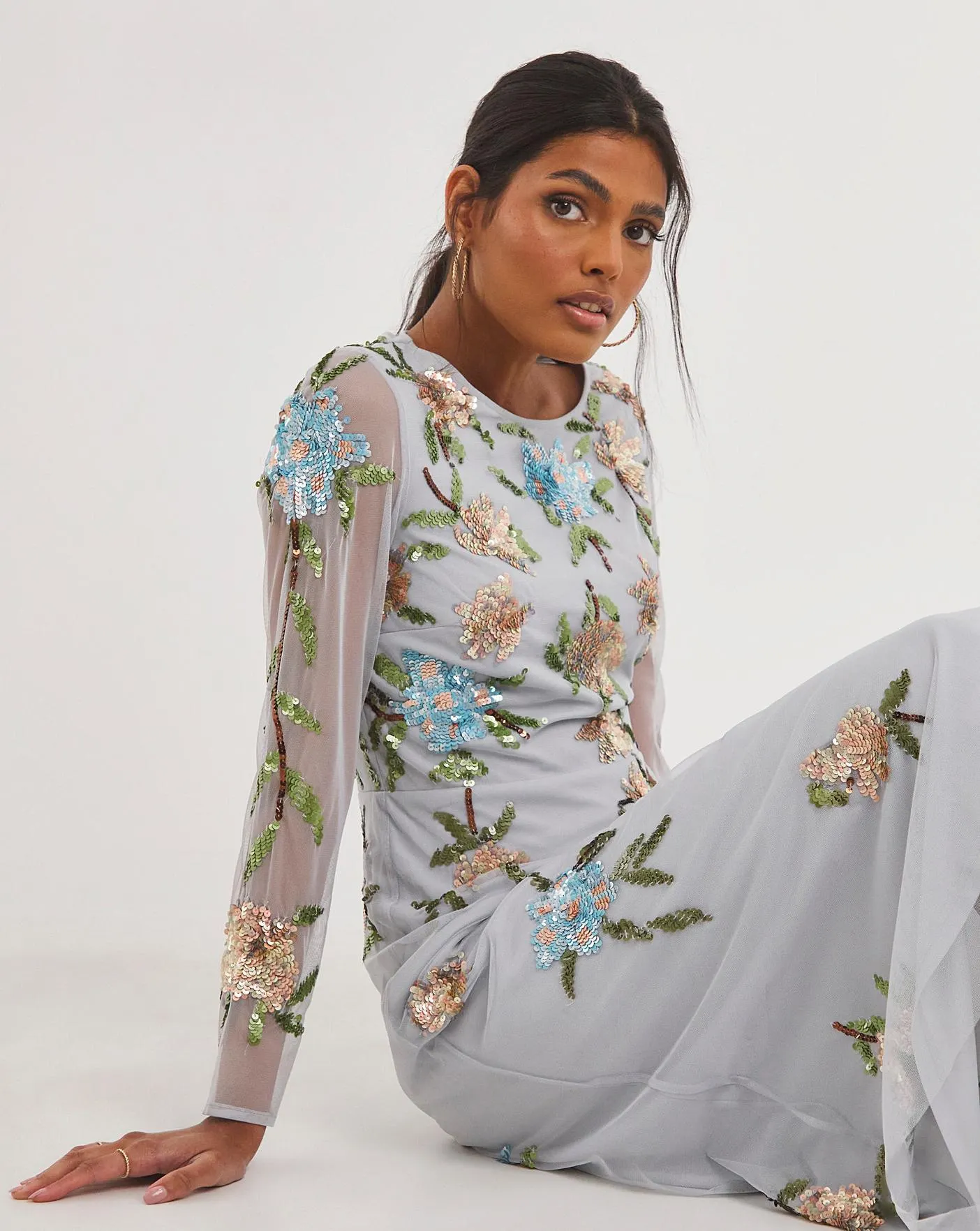 Joanna Hope Embellished Sequin Mesh Midi Dress