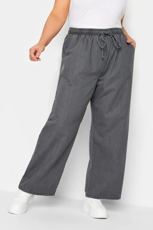 YOURS Curve Grey Pull On Wide Leg Jeans
