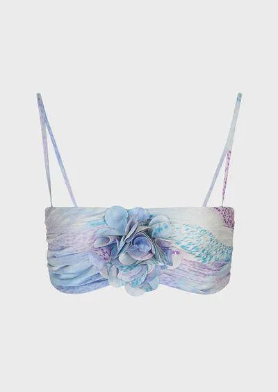 Printed silk-satin bandeau top