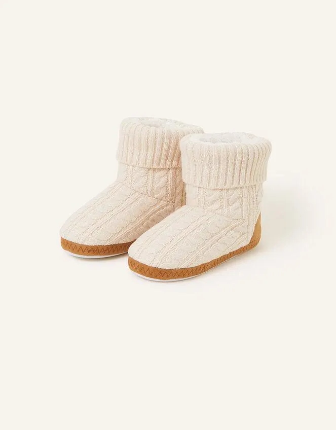 Cable Knitted Slipper Boots Cream