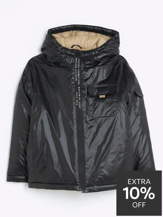 Boys Hooded Padded Jacket - Black