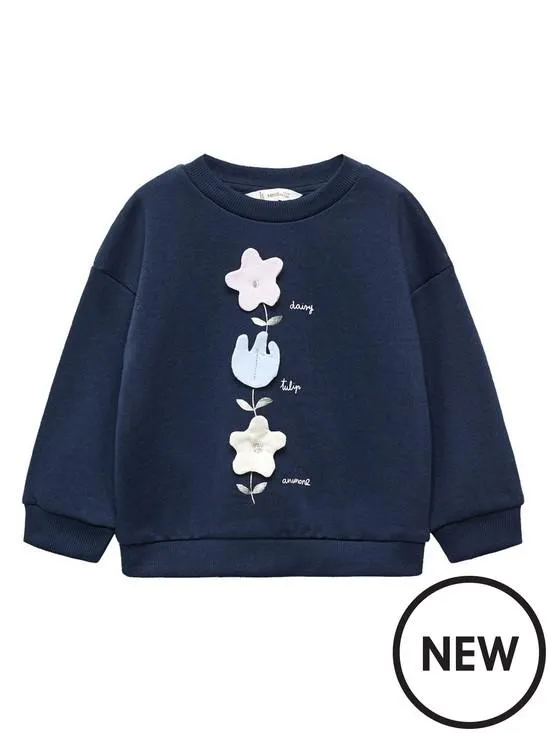 Younger Girls 3d Flower Sweat - Navy