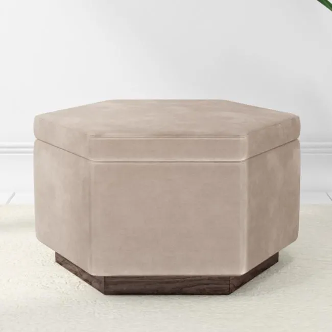 Large 80cm Beige Velvet Pouffe Stool with Storage - Bella