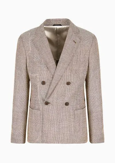 Upton Line double-breasted jacket in wool, silk, linen and cashmere chequerboard jacquard