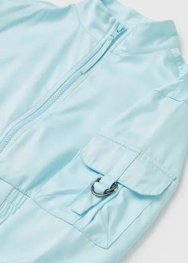 Girls Blue Satin Bomber Jacket (7-15yrs) - Age 7 Years