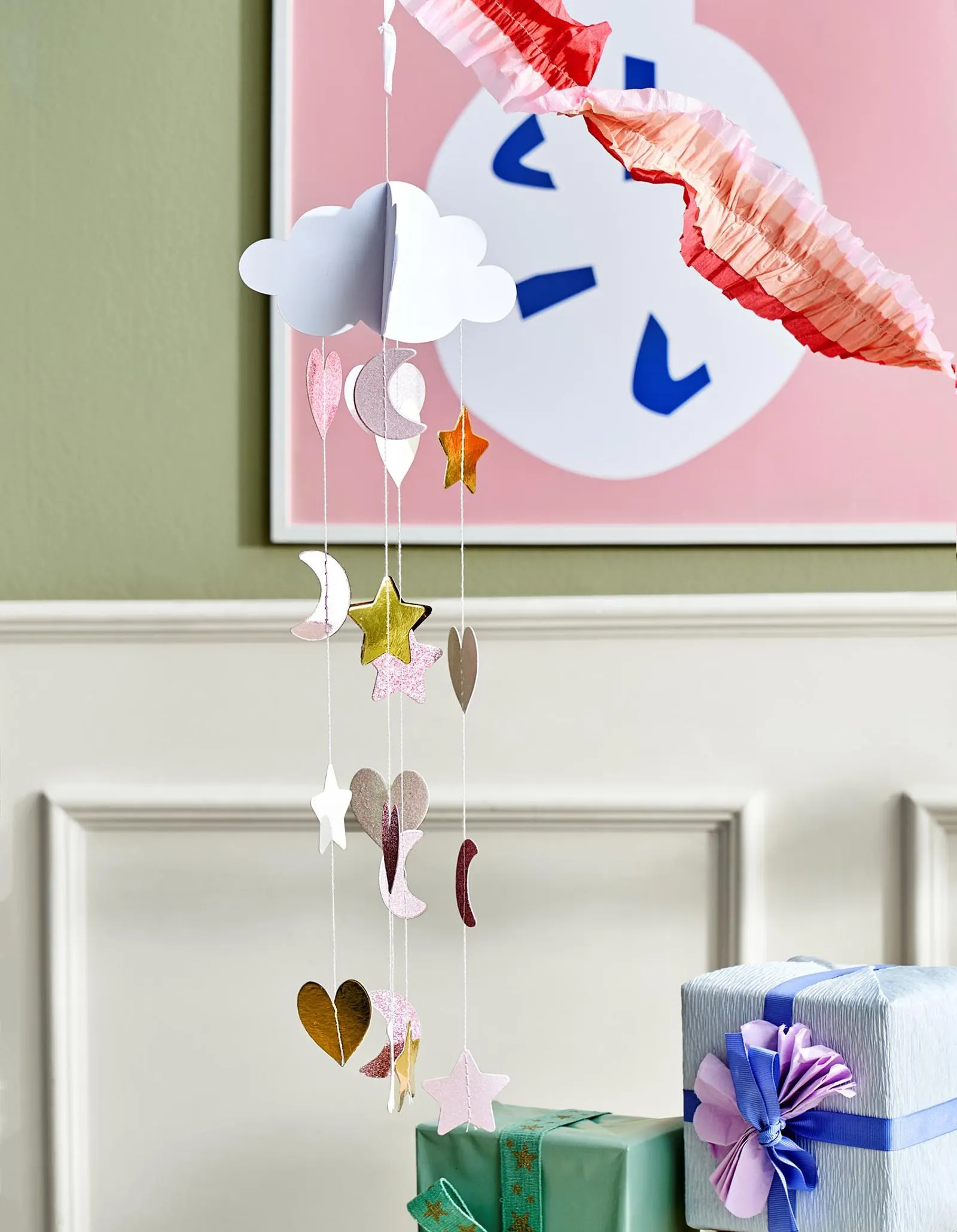 Paper cloud with raindrops