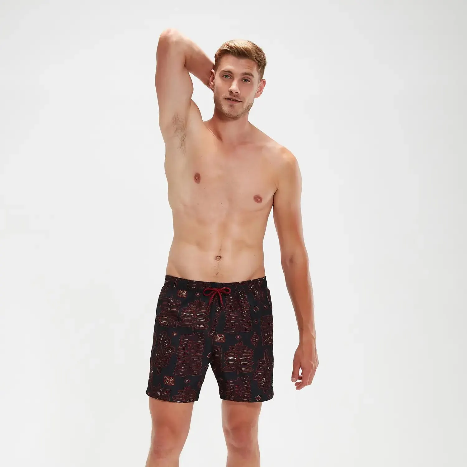 Men's Printed Leisure 16" Swim Shorts Black/Oxblood