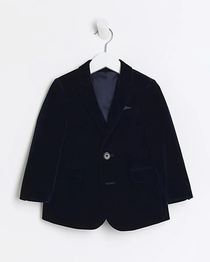 Mini boys navy velvet blazer