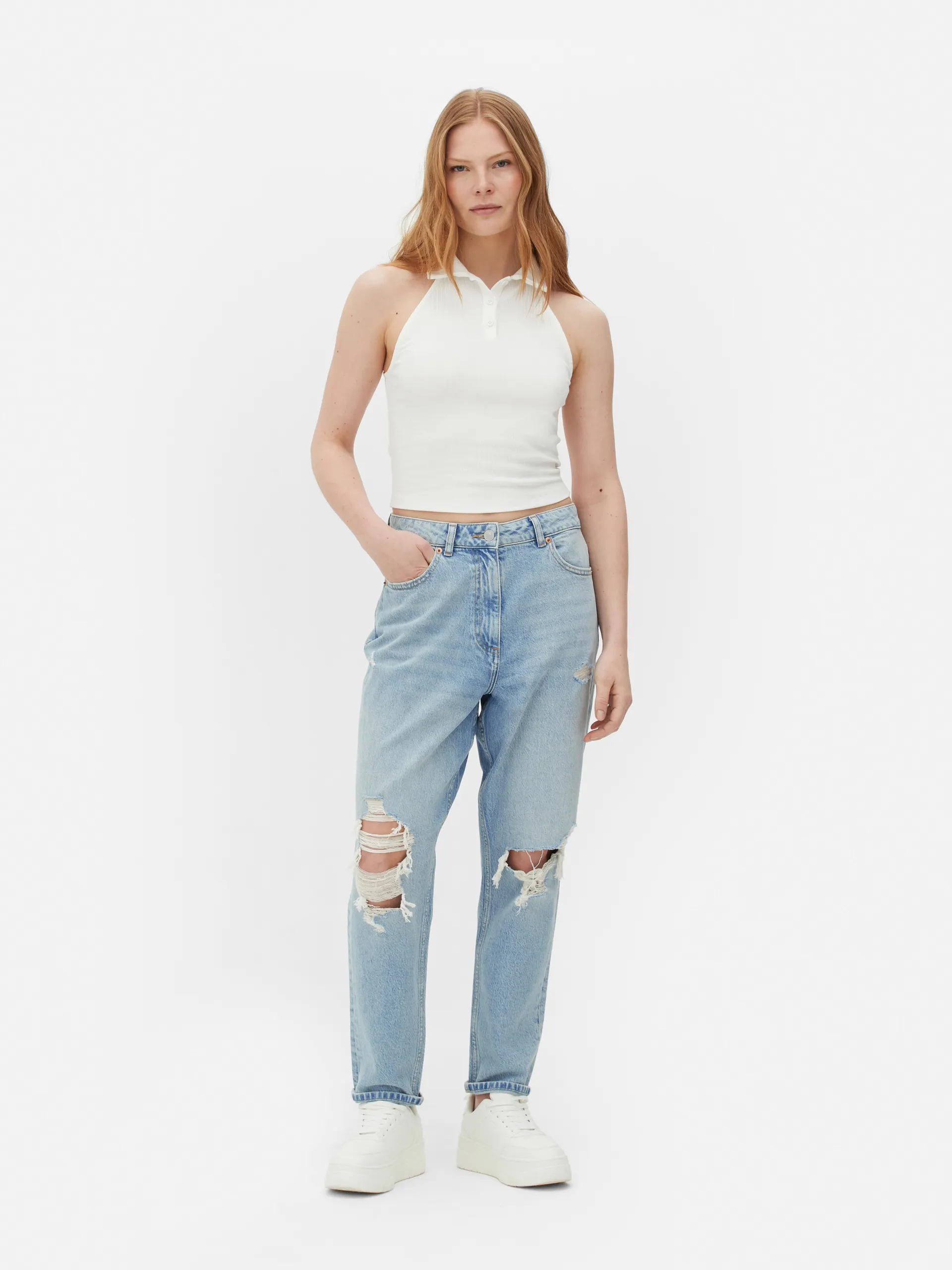 Jean Mom en denim déchiré