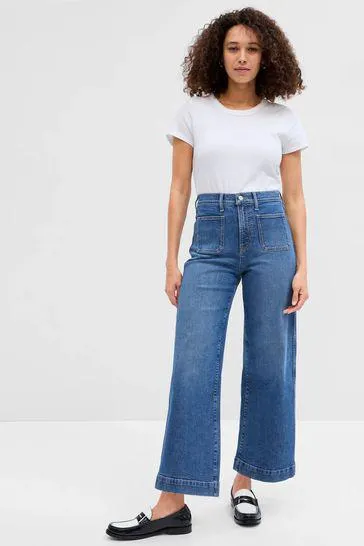 High Waisted Wide Leg Cropped Jeans