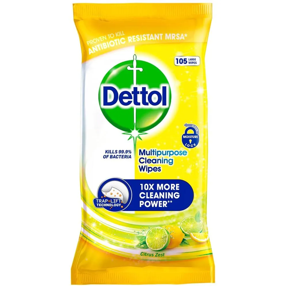 Dettol Multipurpose Cleaning Wipes Citrus Zest (3 x 105 Wipes)
