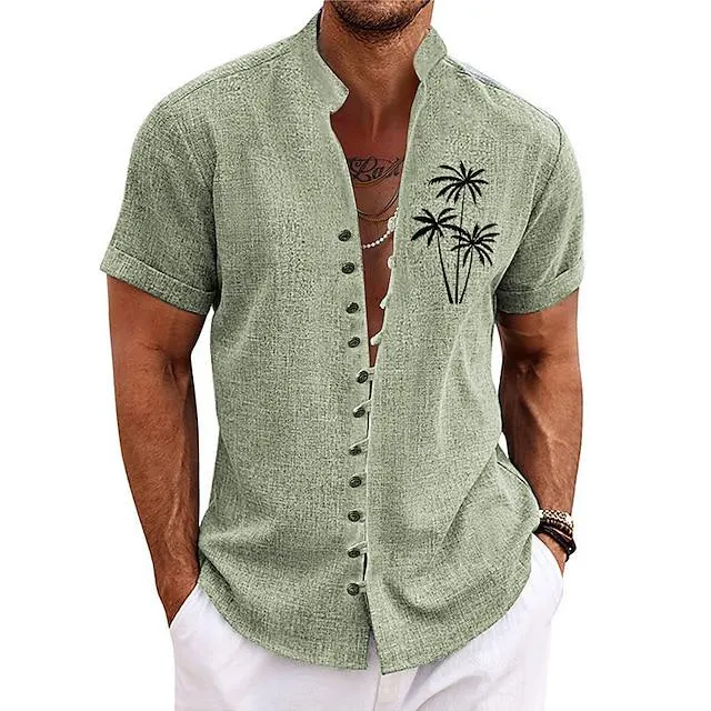 Palm Tree Shirt Mens Graphic CoconutStand Collar Blue Purple Green Khaki Gray Outdoor Street Short Sleeve Clothing Apparel Trees Casual