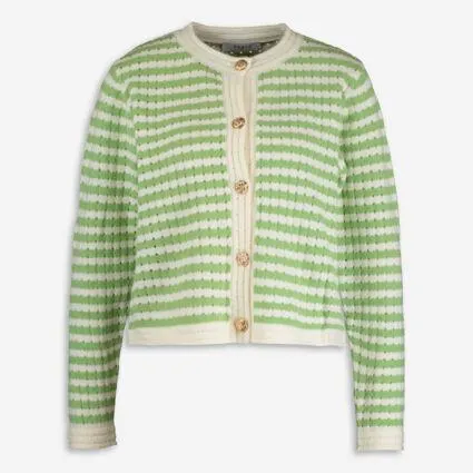 Green & White Striped Cardigan