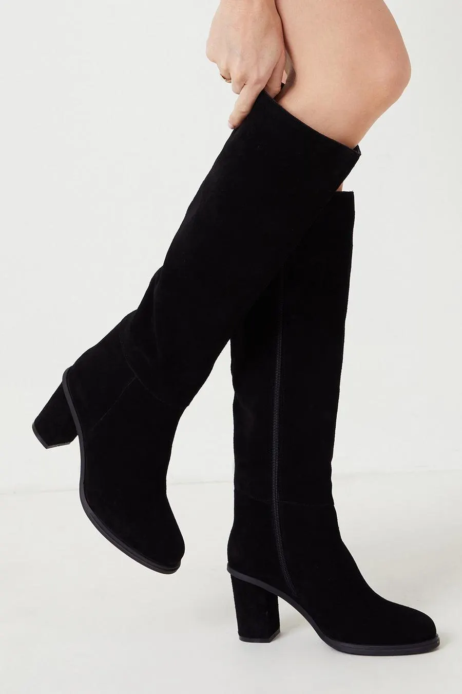 Suede Waverly Round Toe Block Heel Knee Boots