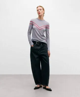 Merino wool two-tone intarsia sweater