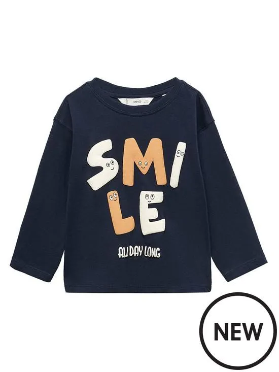 Younger Boys Smile Long Sleeve Tshirt - Navy