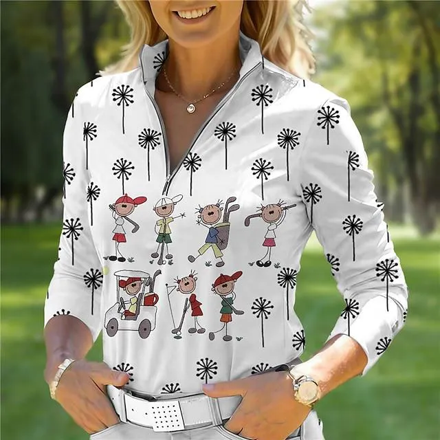 Women's Golf Shirt Golf Pullover Breathable Quick Dry Moisture Wicking Long Sleeve Golf Apparel Golf Clothes Regular Fit 1/4 Zip Coconut Tree Funny Spring Autumn Tennis Golf Pickleball