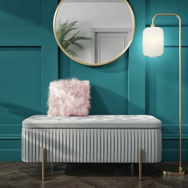 Silver Grey Pleated Velvet Ottoman Blanket Box - Harriet