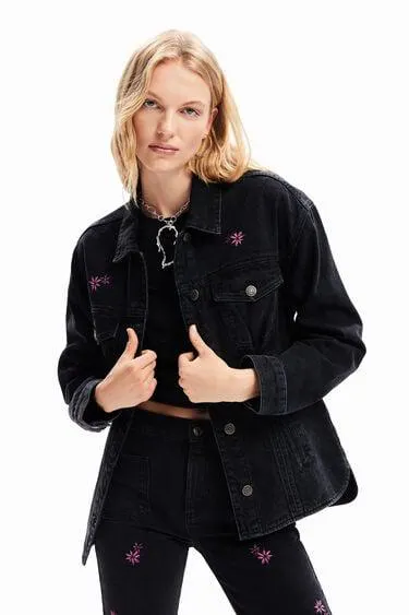 Floral denim trucker jacket