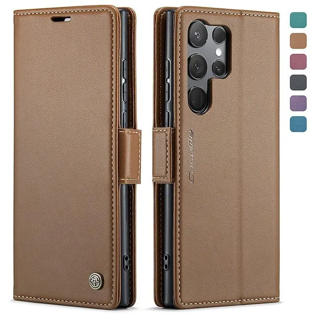 Phone Case For Samsung Galaxy Wallet Case S22 Ultra Plus S21 FE S20 A34 Note 20 Ultra Anti-theft Support Wireless Charging With Card Holder Solid Colored TPU PU Leather