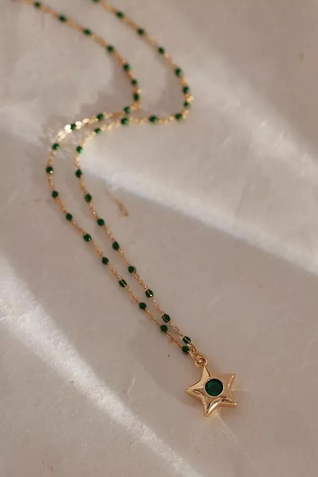 Gold-Plated Star Pendant Beaded Chain Necklace