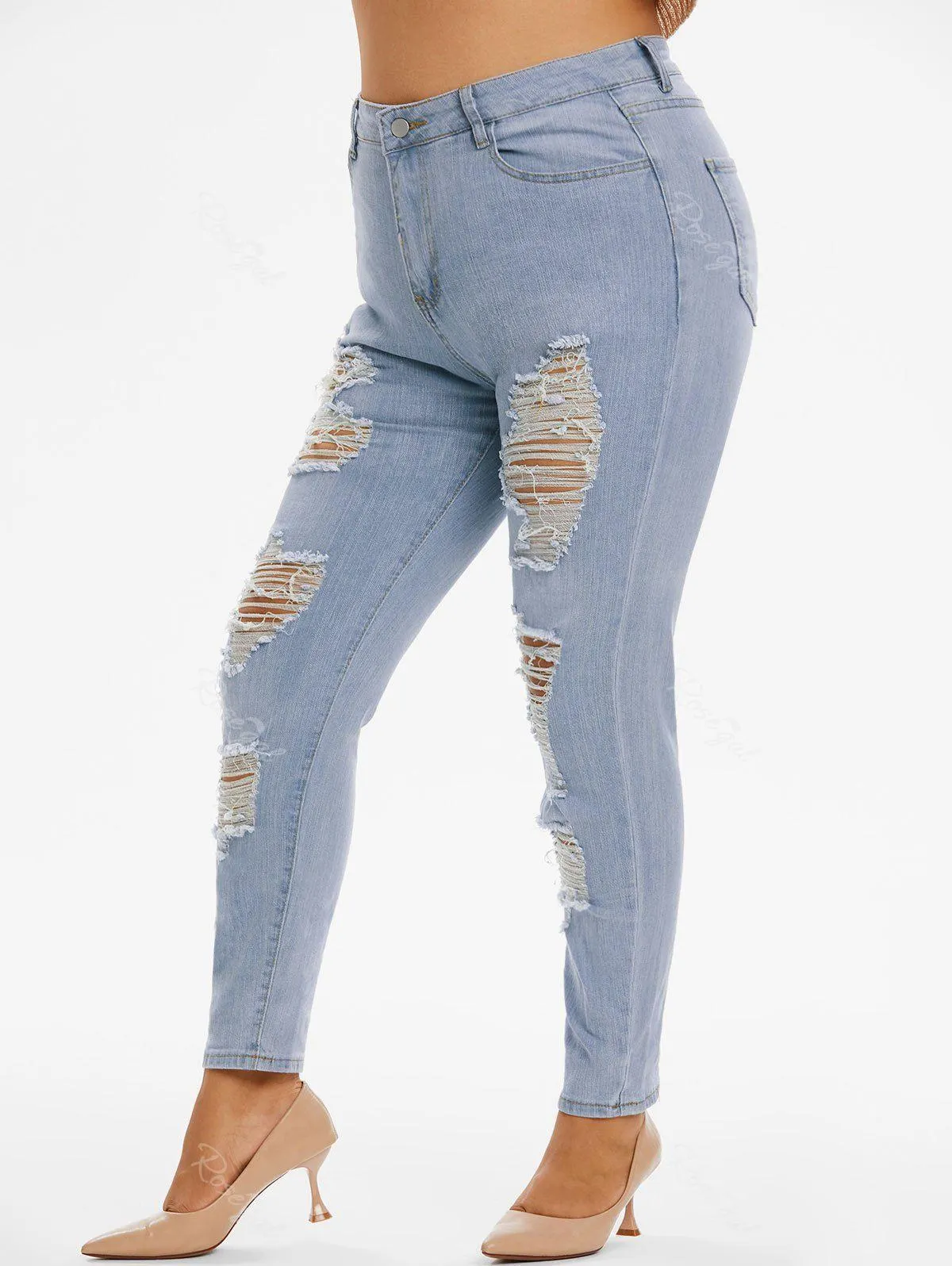 Plus Size & Curve Ripped Distressed Light Wash Jeans - 4xl