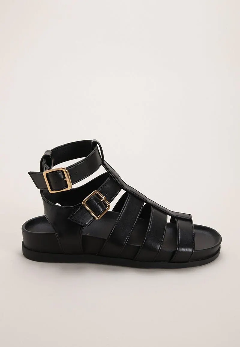 Womens Black Chunky Gladiator Sandals