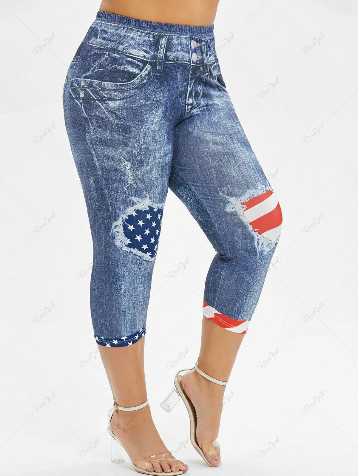 Skinny American Flag 3D Capri Plus Size Jeggings - 1x | Us 14-16