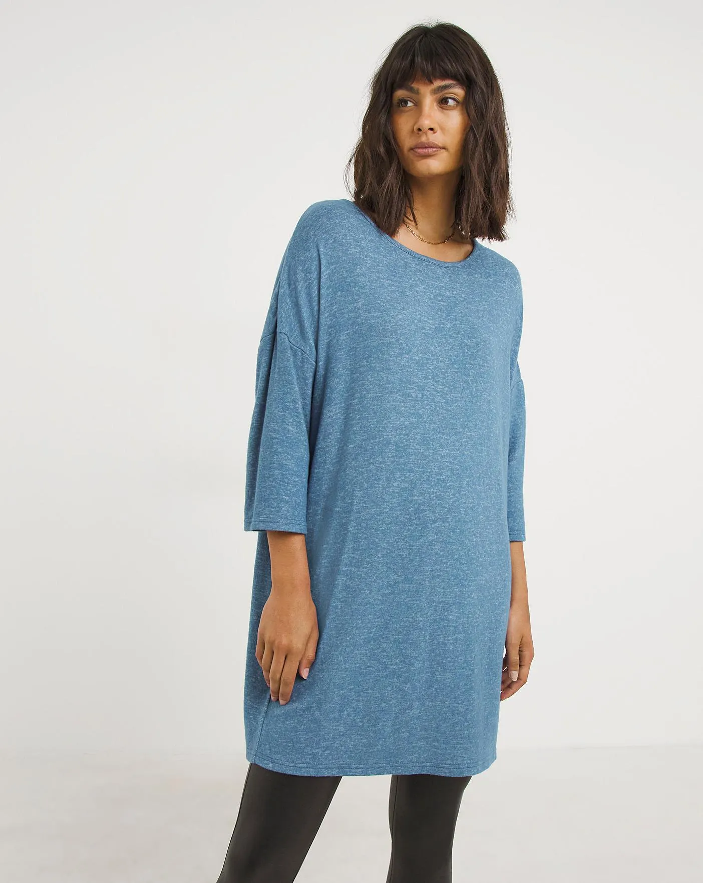 Denim Blue Long Sleeve Cosy Soft Touch Side Pocket Tunic