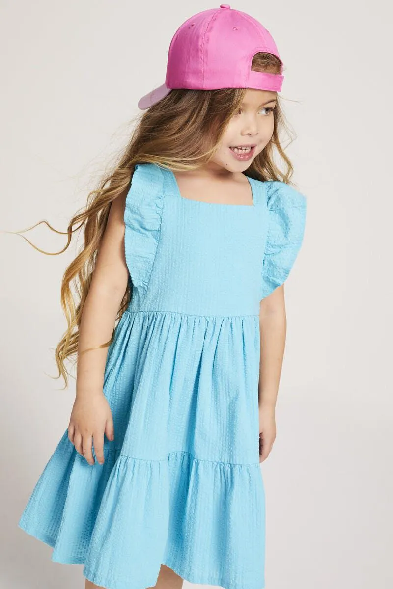 Younger Girls Pale Blue Ruffle Tiered Dress