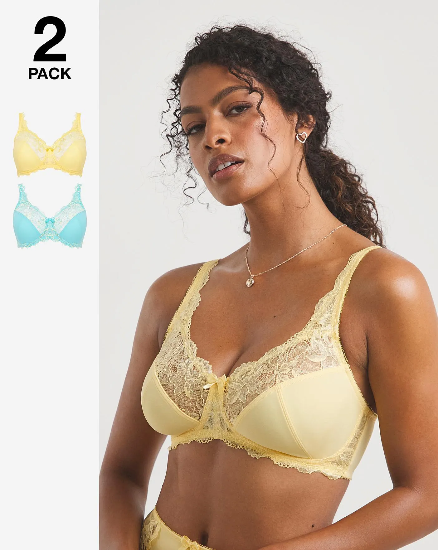 Pretty Secrets 2 Pack Ella Lace Non Wired Full Cup Bras