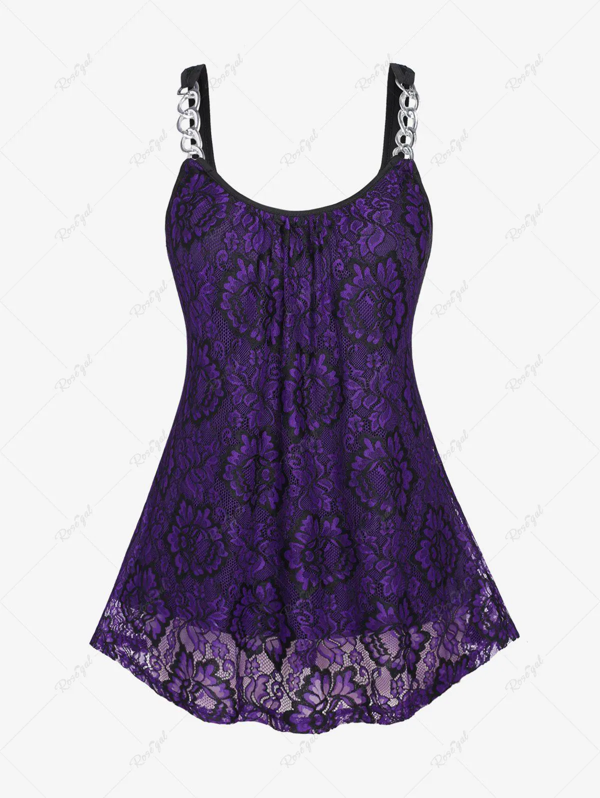 Plus Size Chains Lace Overlay Top - M | Us 10