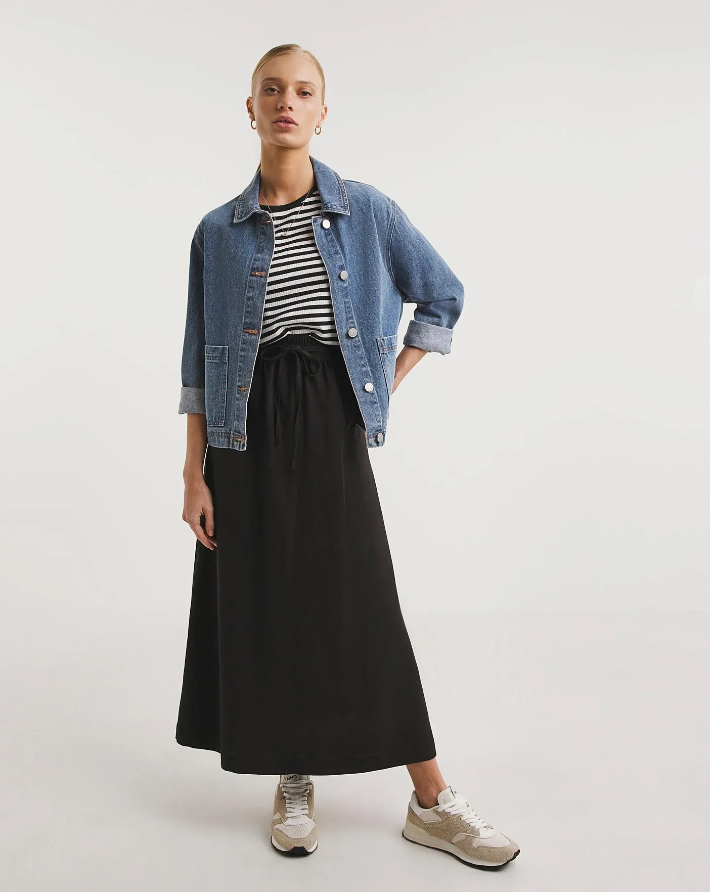 Black Linen Mix Maxi Skirt