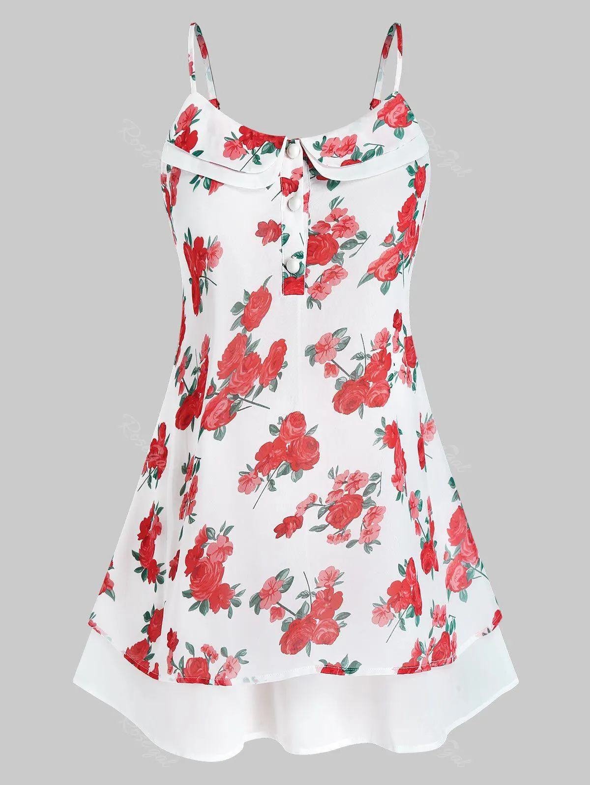 Plus Size Floral Peter Pan Collar Tank Top - 1x