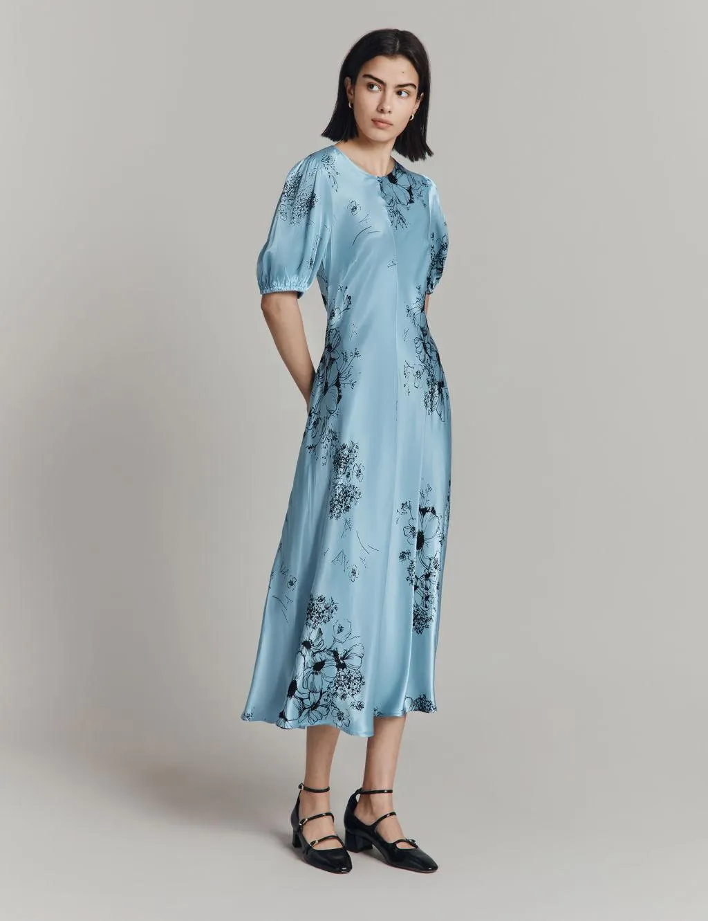 Satin Floral Midaxi Tea Dress