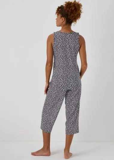 Black Heart Print Capri Pyjamas - Extra small