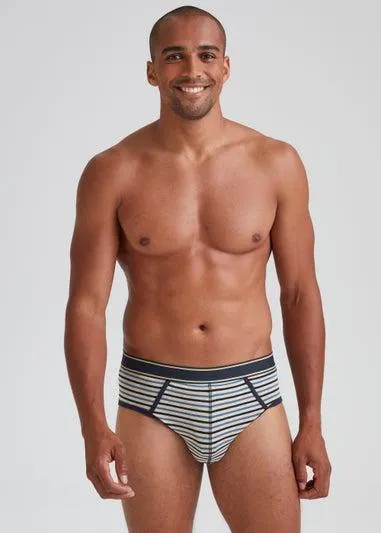 4 Pack Navy Stripe Briefs - Large