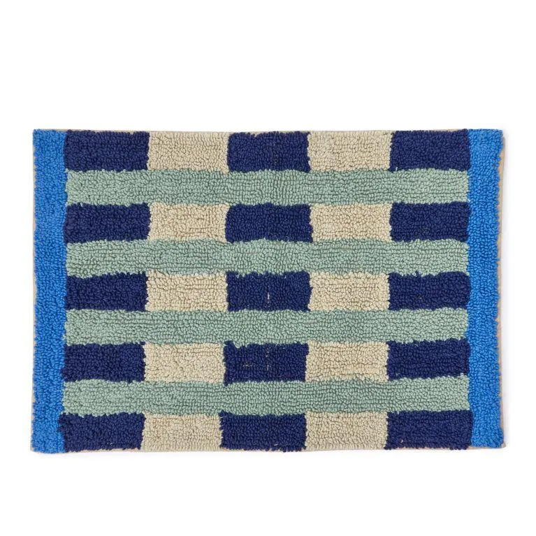 Abstract Stripes Bath Mat in Navy