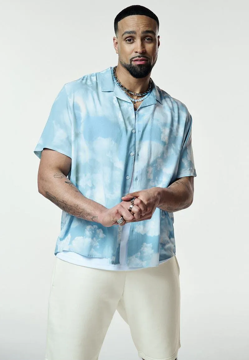 Mens Blue Cloud Print Short Sleeve Shirt