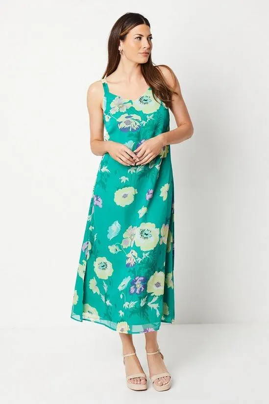 Floral Print Chiffon Strappy V Neck Midi Sundress