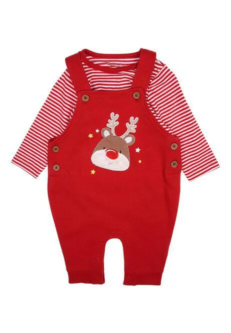 Baby Boy Red Rudolph The Reindeer Dungaree Set