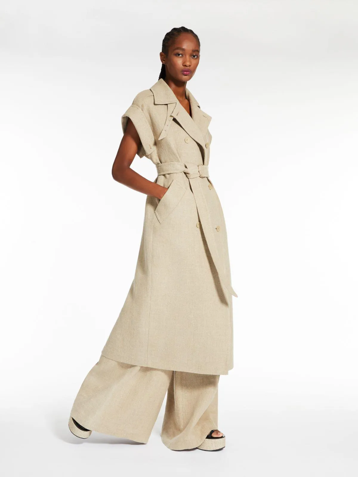 Linen trench coat with belt