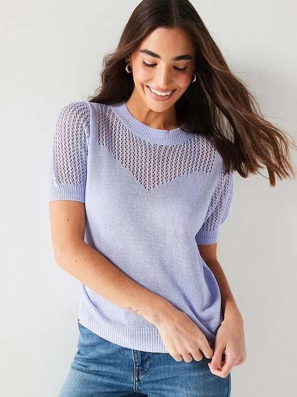 Knitted Short Sleeve Jumper - Lilac