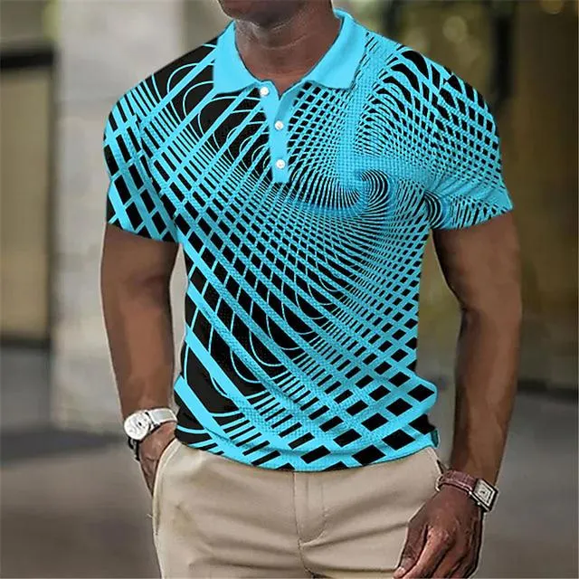 Men's Polo Shirt Waffle Polo Shirt Lapel Polo Button Up Polos Golf Shirt Optical Illusion Graphic Prints Turndown White Yellow Royal Blue Blue Green Outdoor Street Short Sleeve Print Clothing Apparel