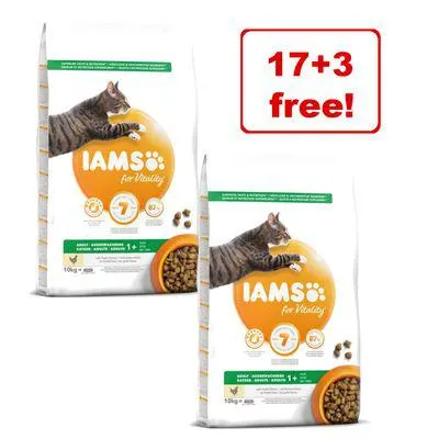 2 x 10kg IAMS for Vitality Dry Cat Food - 17kg + 3kg Free!*
