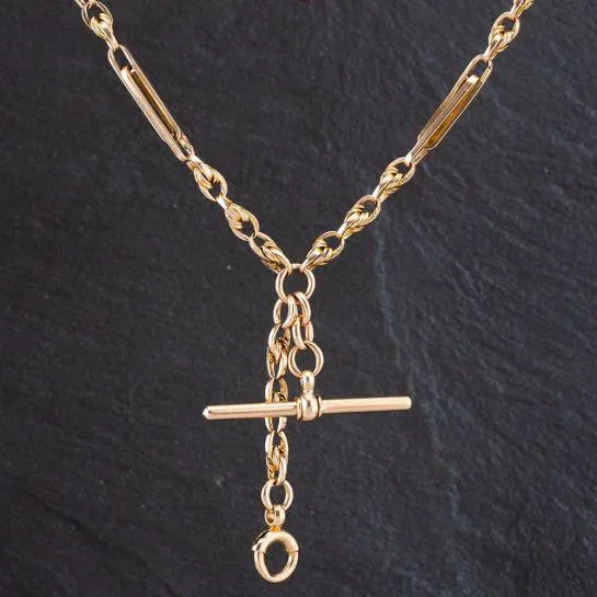 9ct Rose Gold 7.5 Inch Double Row T-Bar Fancy Twist Link Bracelet