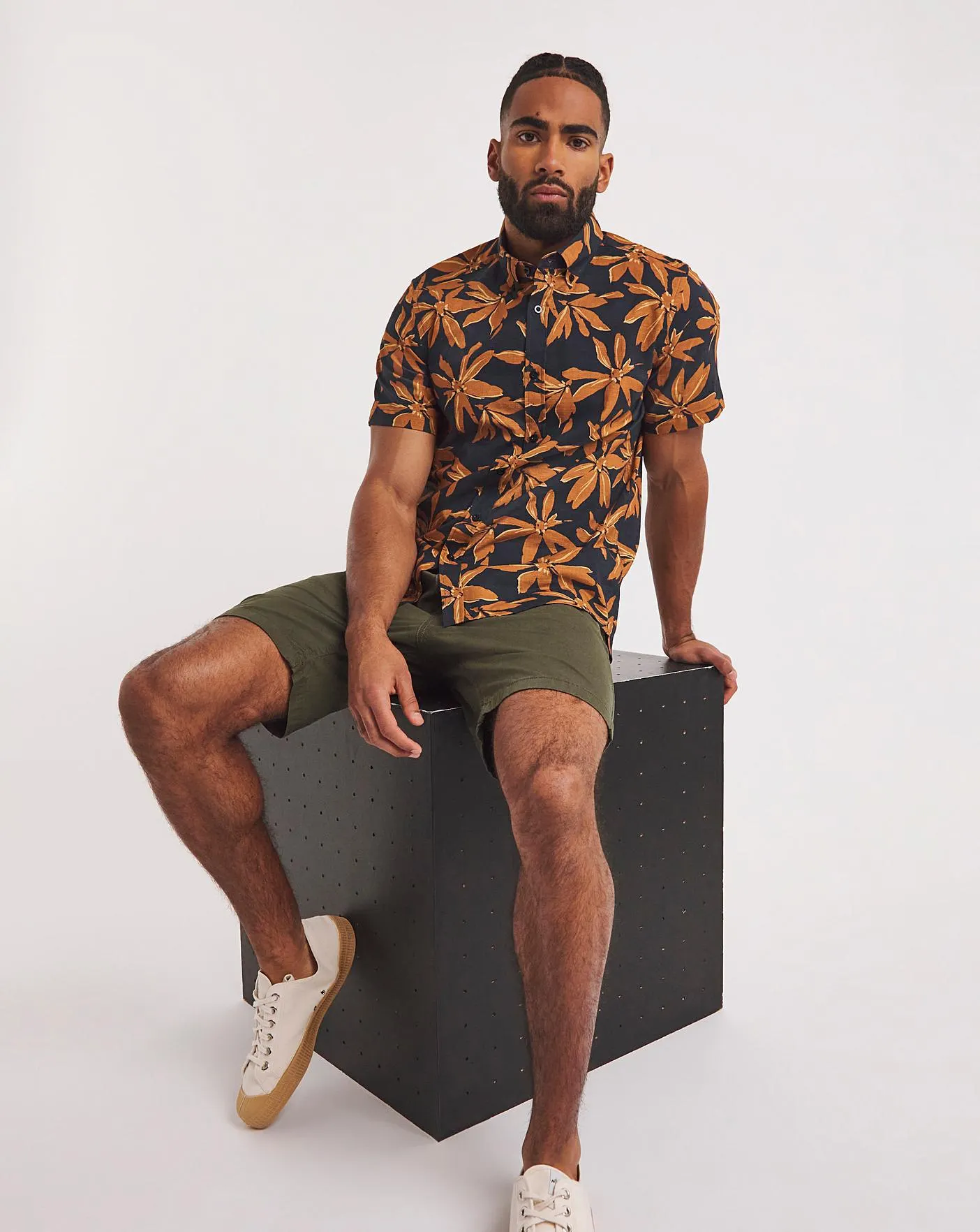 Short Sleeve Floral Print Cotton Shirt
